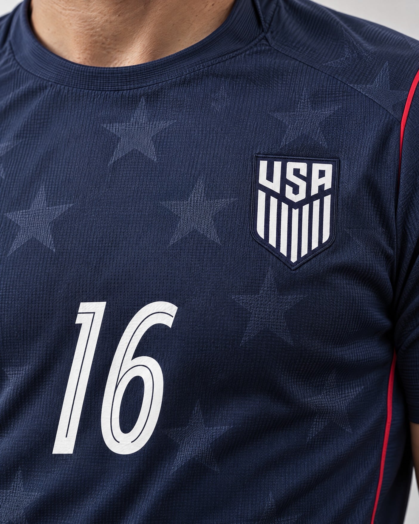 #16 Alex Freeman USA Navy Star Soccer Jersey, close-up