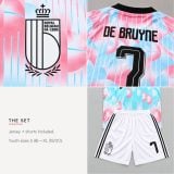 #7 Kevin De Bruyne Belgium Pink and Blue Youth Soccer Jersey