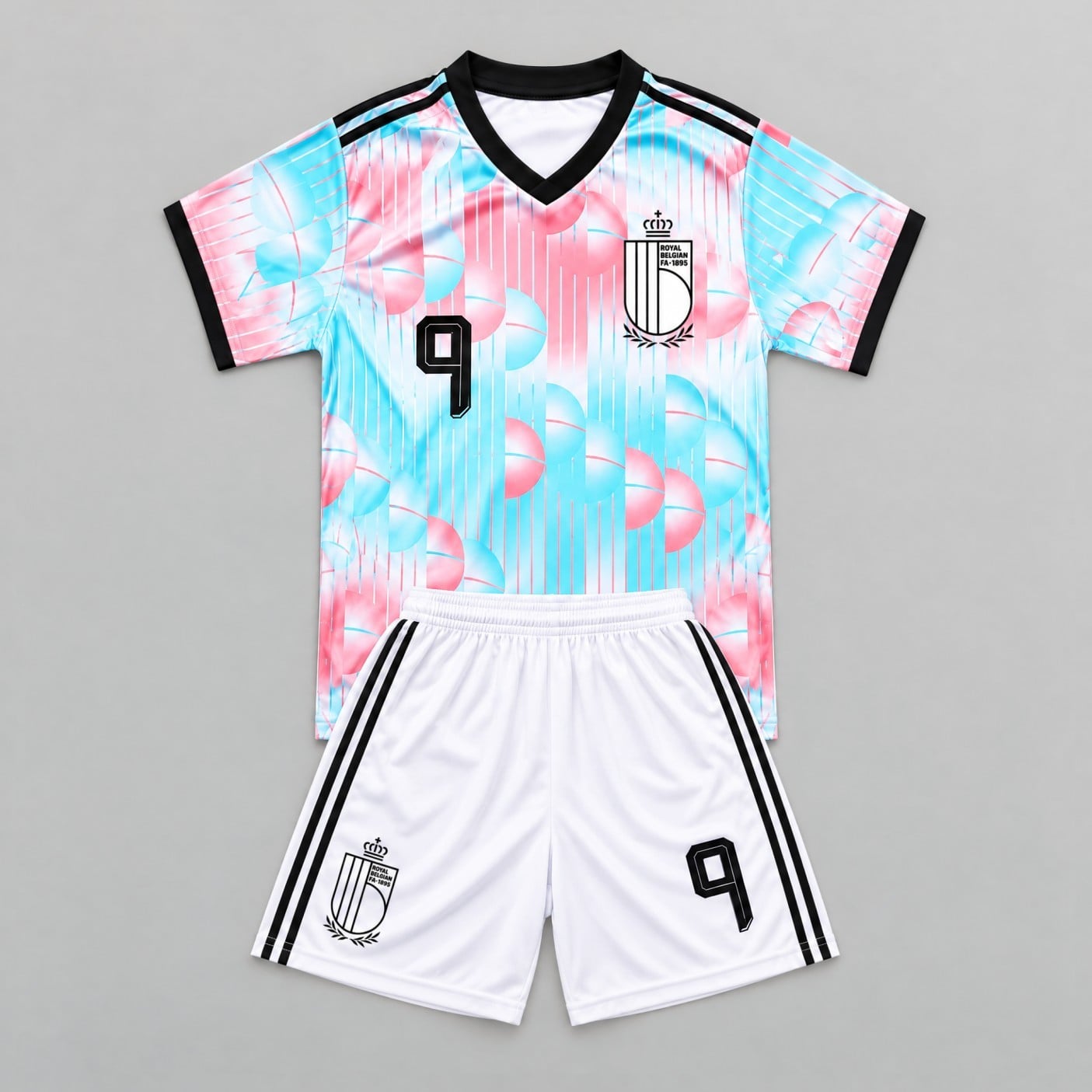 #9 Romelu Lukaku Belgium Pink and Blue Youth Soccer Jersey
