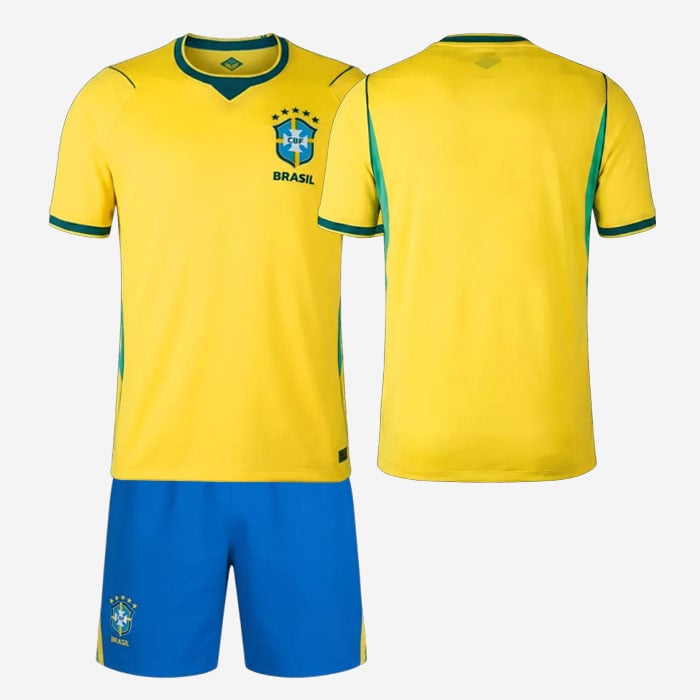 Brazil Yellow and Blue Blank Soccer Jersey Set