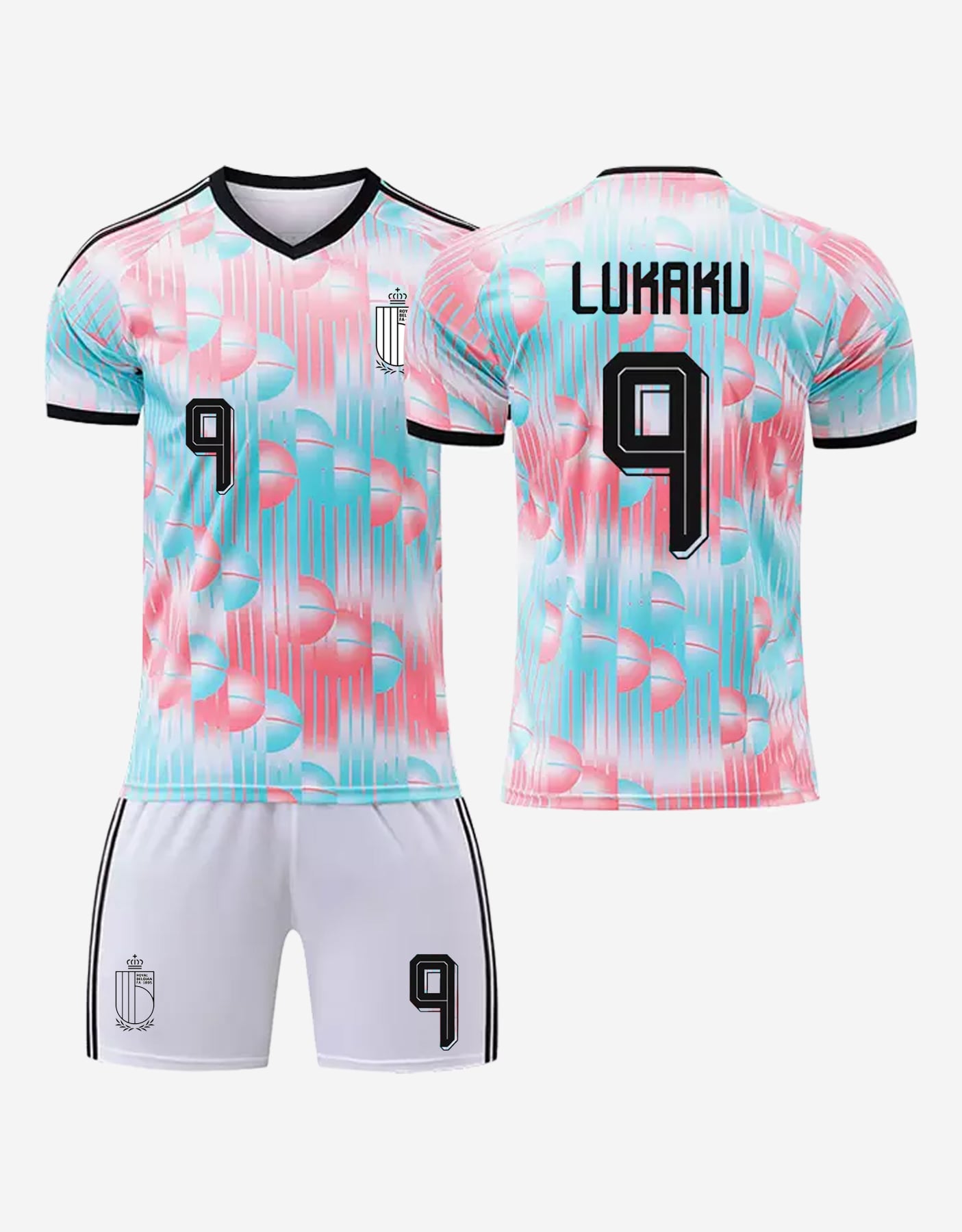 マンチェスター・ユナイテッド LUKAKU 9 グレーユニフォーム　新品未使用 9 Romelu Lukaku Belgium Pink and Blue Soccer Jersey - 99Jersey