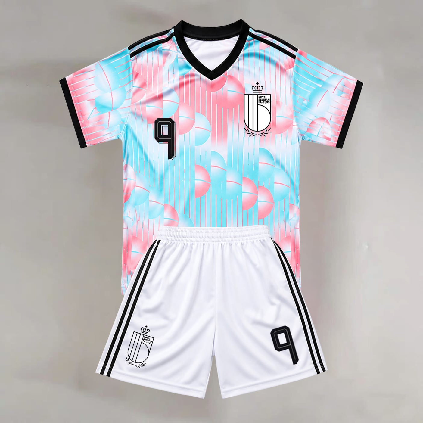 9 Romelu Lukaku Belgium Pink and Blue Soccer Jersey - 99Jersey