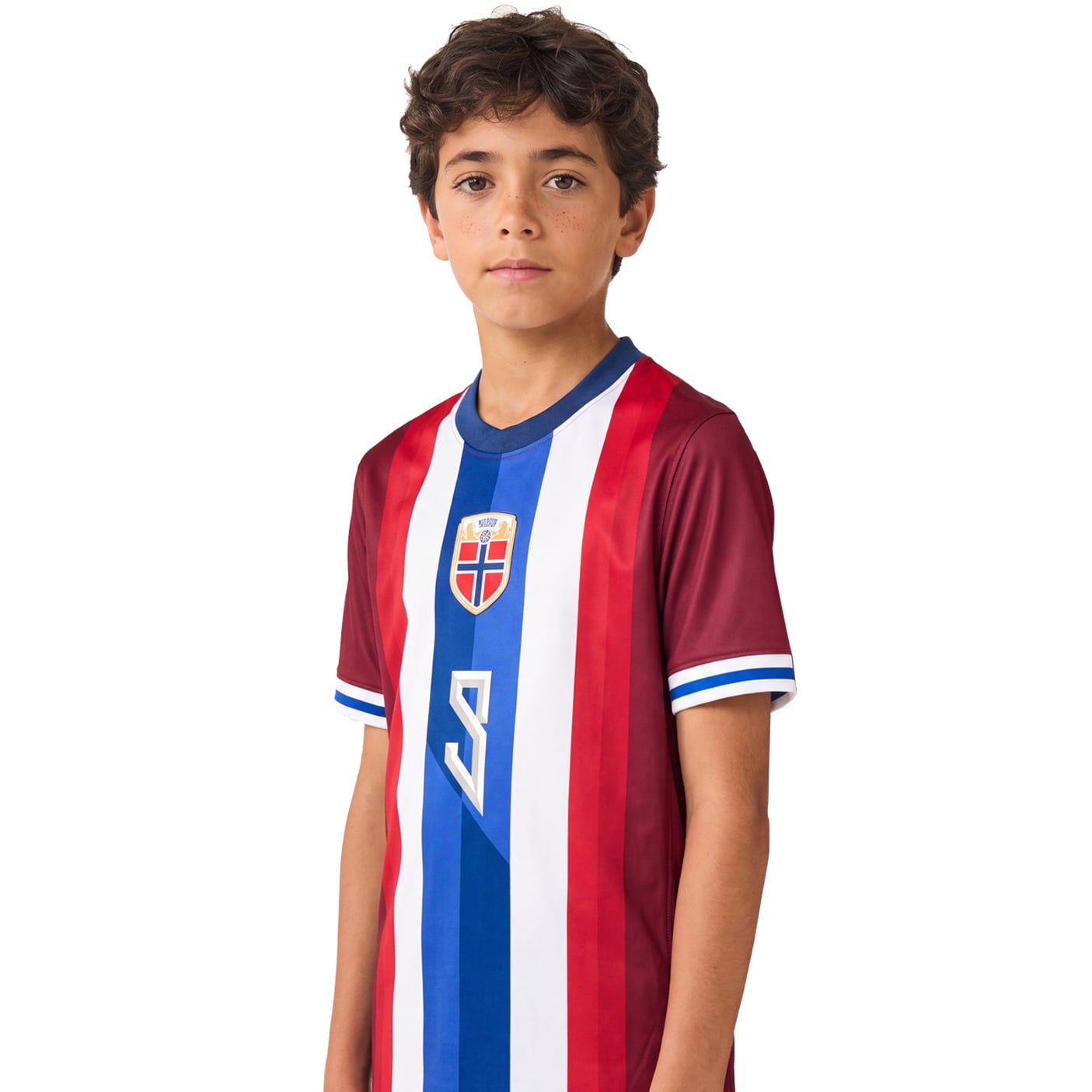 #9 Erling Haaland Youth Red White and Blue Soccer Jersey - Image 3