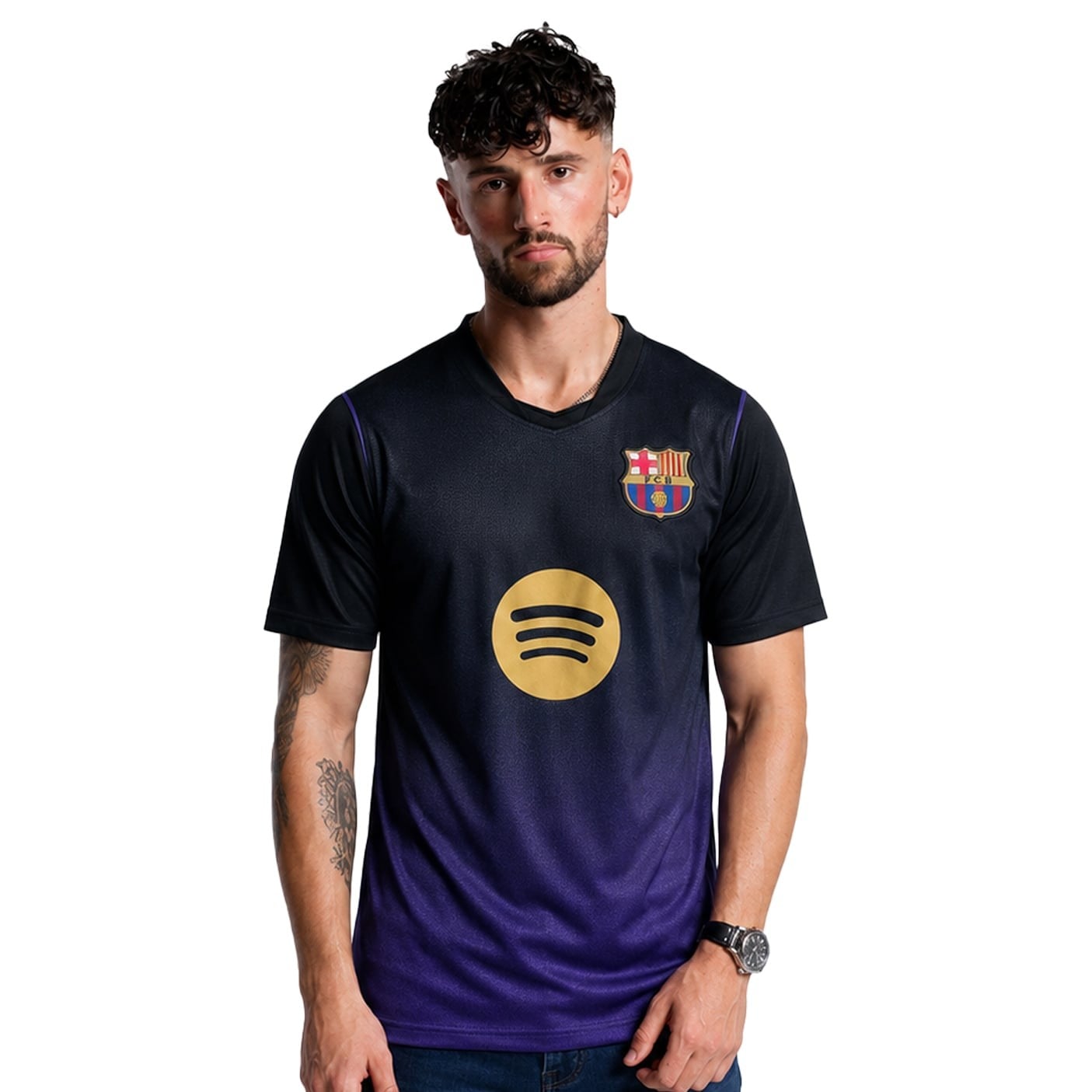 #10 Lamine Yamal Barcelona Black and Purple Soccer Jersey, worn, front