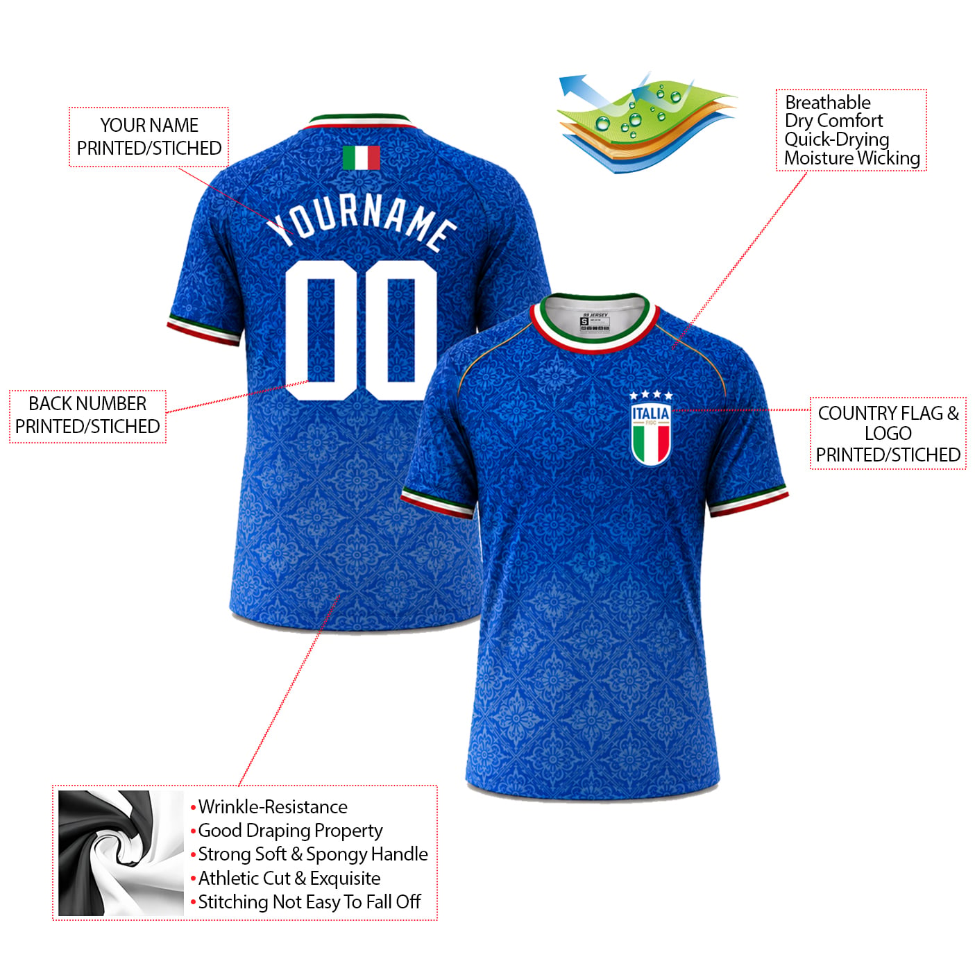 Italy Custom Soccer Jersey - Image 5