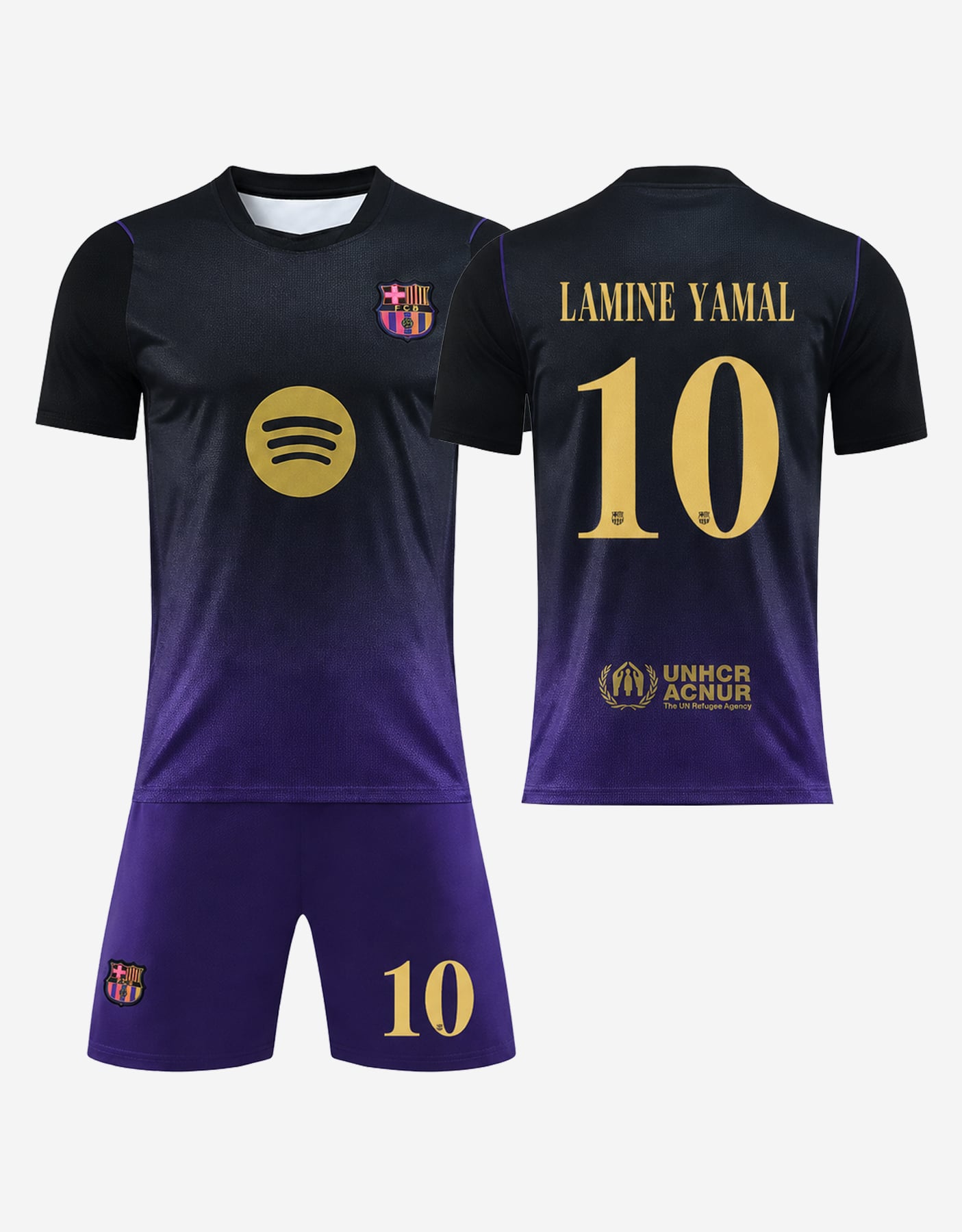 #10 Lamine Yamal Barcelona Black and Purple Soccer Jersey