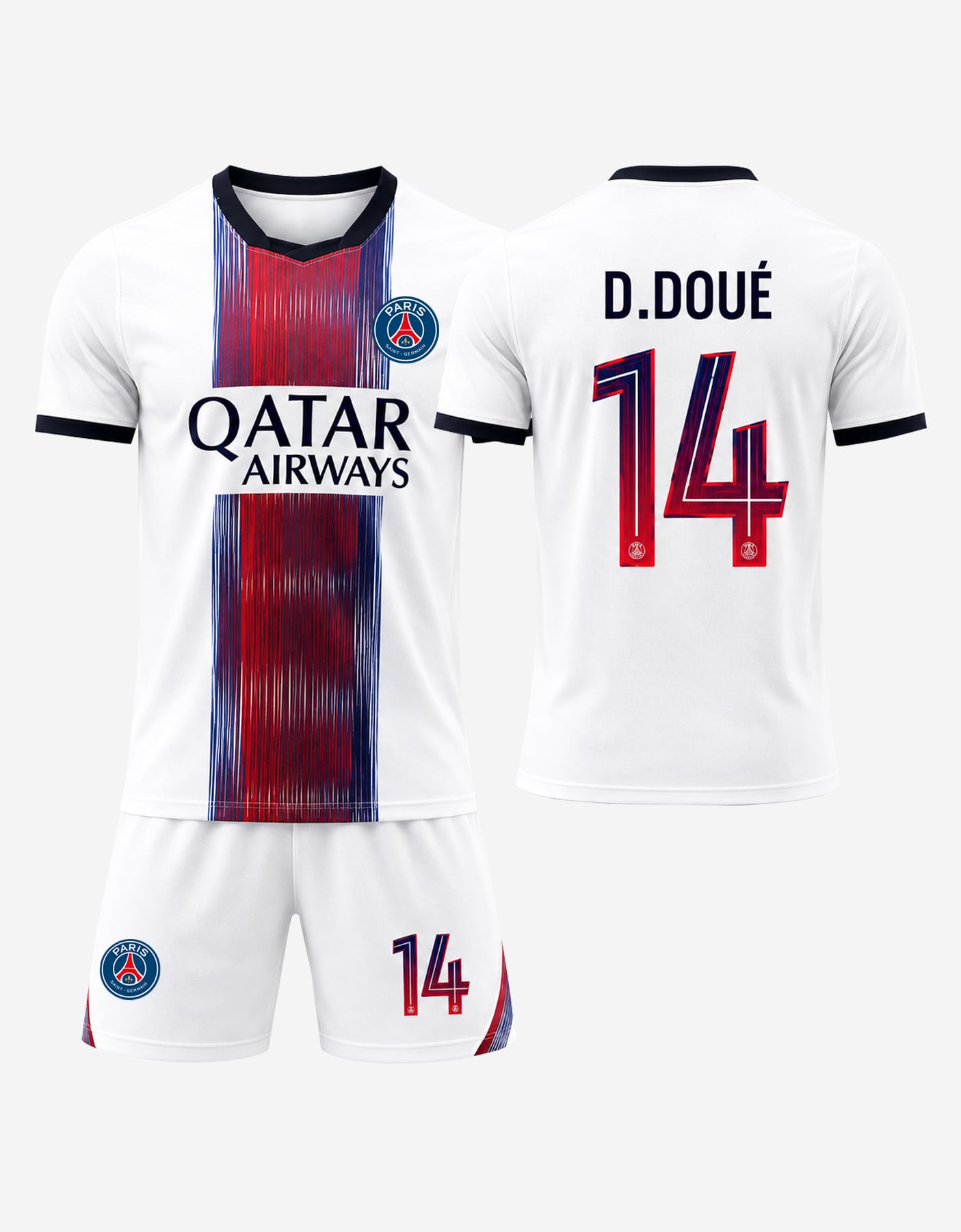#14 Désiré Doué White, Red and Navy Soccer Jersey