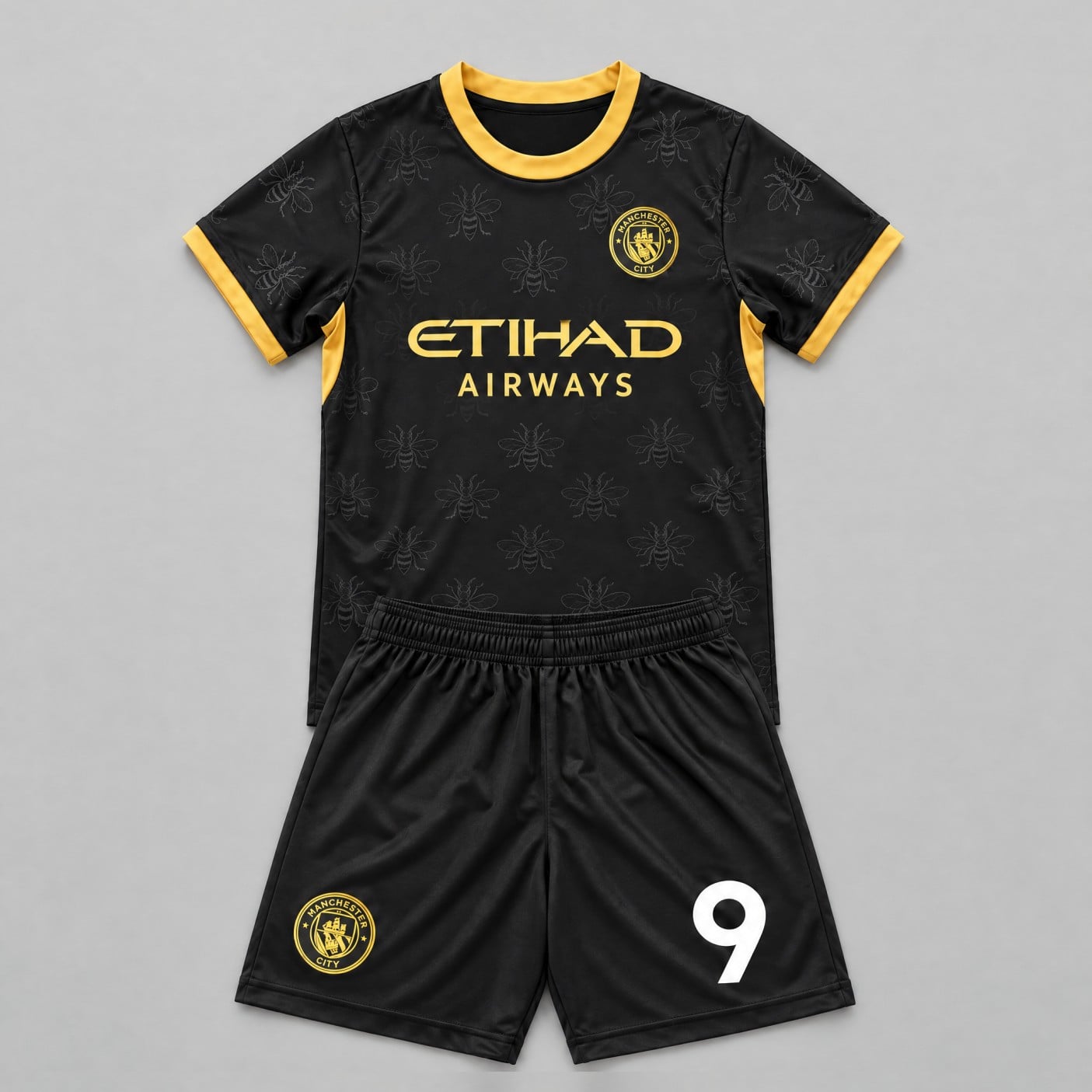 #9 Erling Haaland Manchester City Black and Gold Youth Soccer Jersey