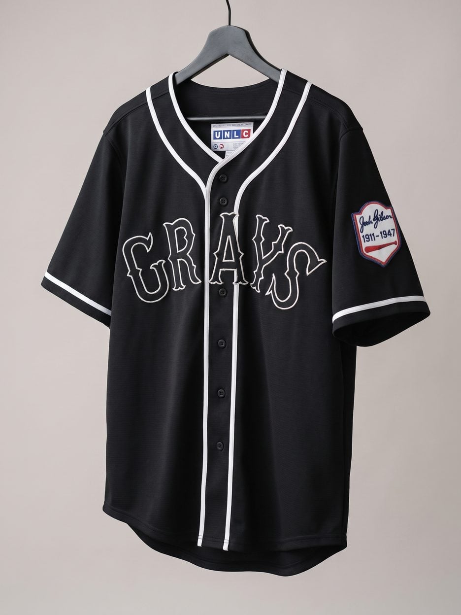 This jersey on a hanger, close enough to see the stitching, the fabric and the tags
