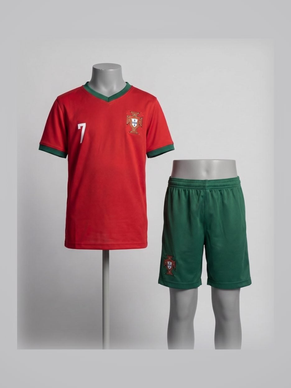 The Cristiano Ronaldo #7 Portugal National Team Youth Soccer Set: the jersey with the matching shorts