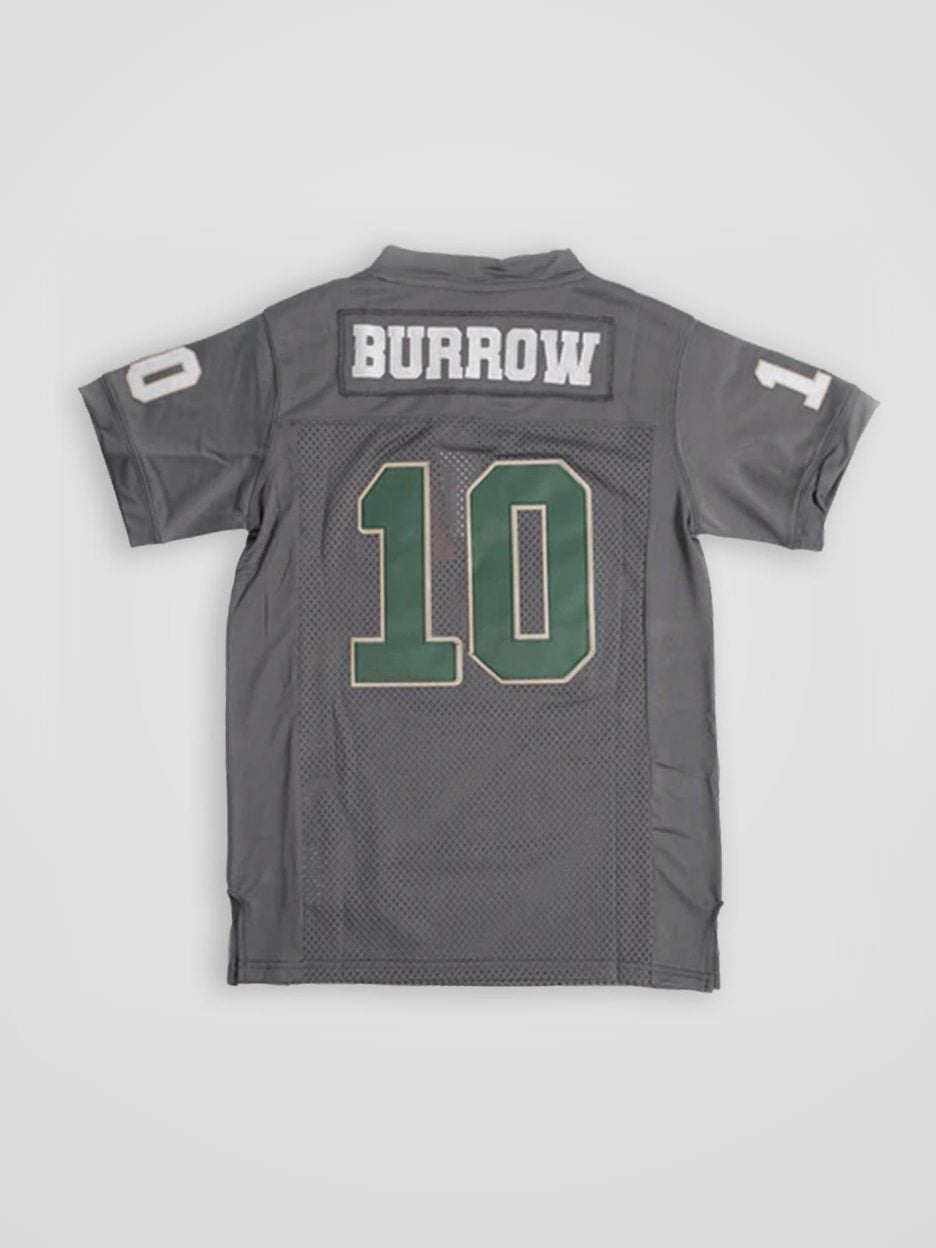 The Joe Burrow Athens Youth High School Football Jersey from the back: the stitched name and number on a mesh body