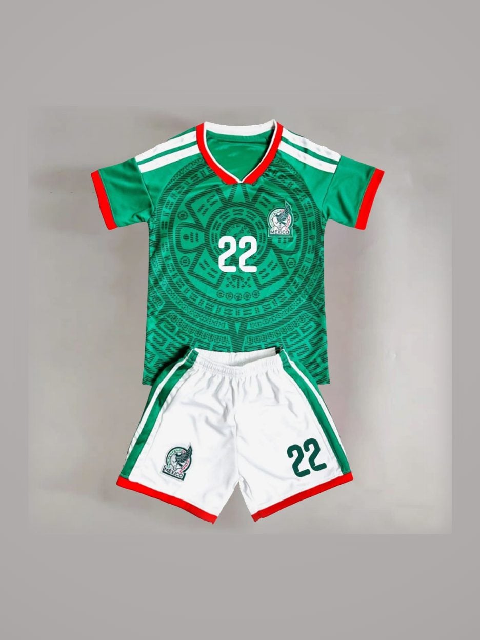 The #22 Hirving Lozano Mexico Youth Soccer Jersey: the jersey with the matching shorts