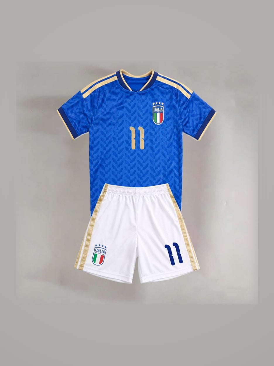 The #11 Moise Kean Italy Youth Soccer Jersey: the jersey with the matching shorts